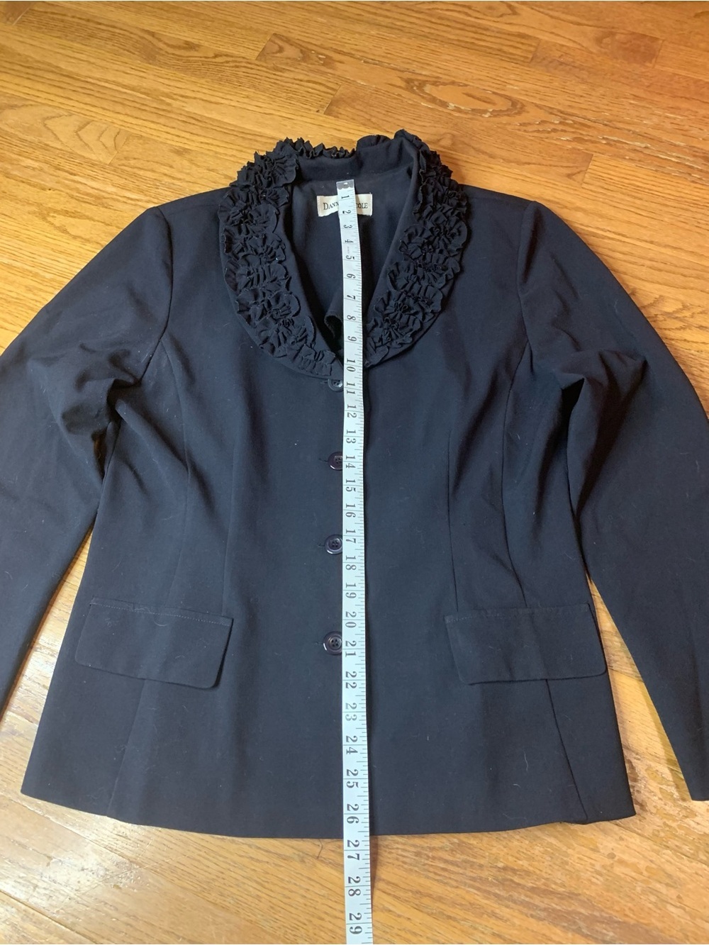 Danny & Nicole Black Blazer with Ruffle Collar | Size 14 - Picture 5 of 7